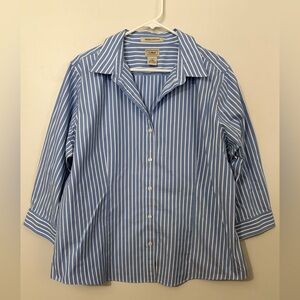 100% Cotton L.L.Bean Blue and White Striped Cotton Button-Down Shirt